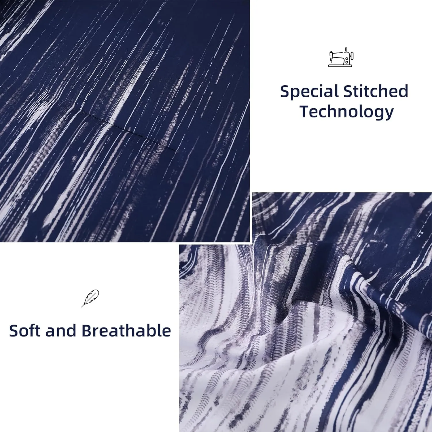 Dinjoy Ombre Blue Comforter Set Twin Size Gradient Navy Blue White Boho Bedding Set for Teen Men Women 6 Pieces Bed in A Bag Bohemian Bed Set with Comforter, Sheets, Pillowcases & Shams