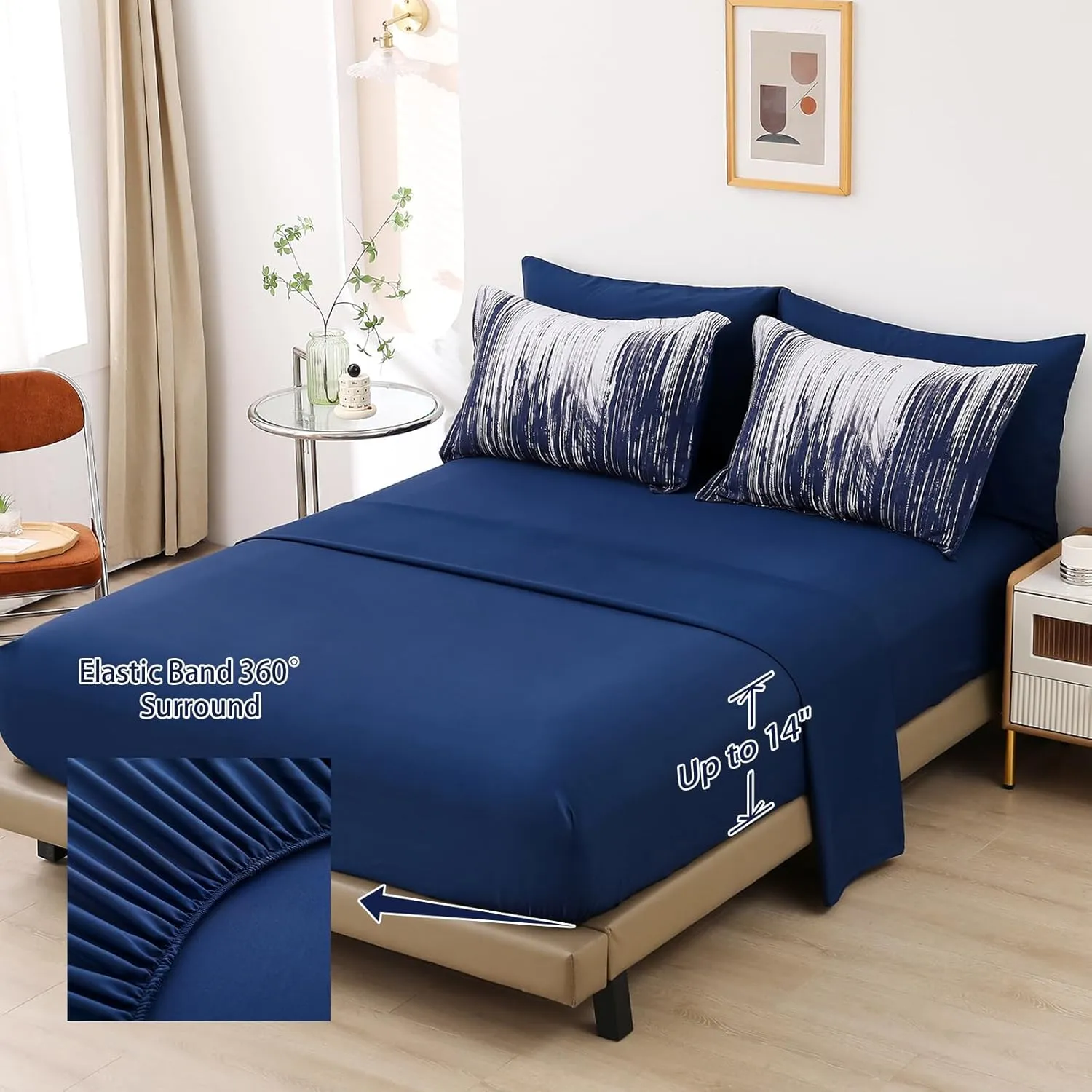 Dinjoy Ombre Blue Comforter Set Twin Size Gradient Navy Blue White Boho Bedding Set for Teen Men Women 6 Pieces Bed in A Bag Bohemian Bed Set with Comforter, Sheets, Pillowcases & Shams