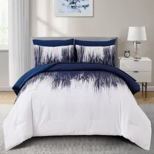 Dinjoy Ombre Blue Comforter Set Twin Size Gradient Navy Blue White Boho Bedding Set for Teen Men Women 6 Pieces Bed in A Bag Bohemian Bed Set with Comforter, Sheets, Pillowcases & Shams