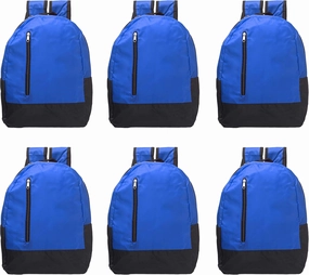 DISCOUNT PROMOS 6 Quick Zip Backpacks Set - Polyester, Unique features, Front Pocket, Vibrant - Blue