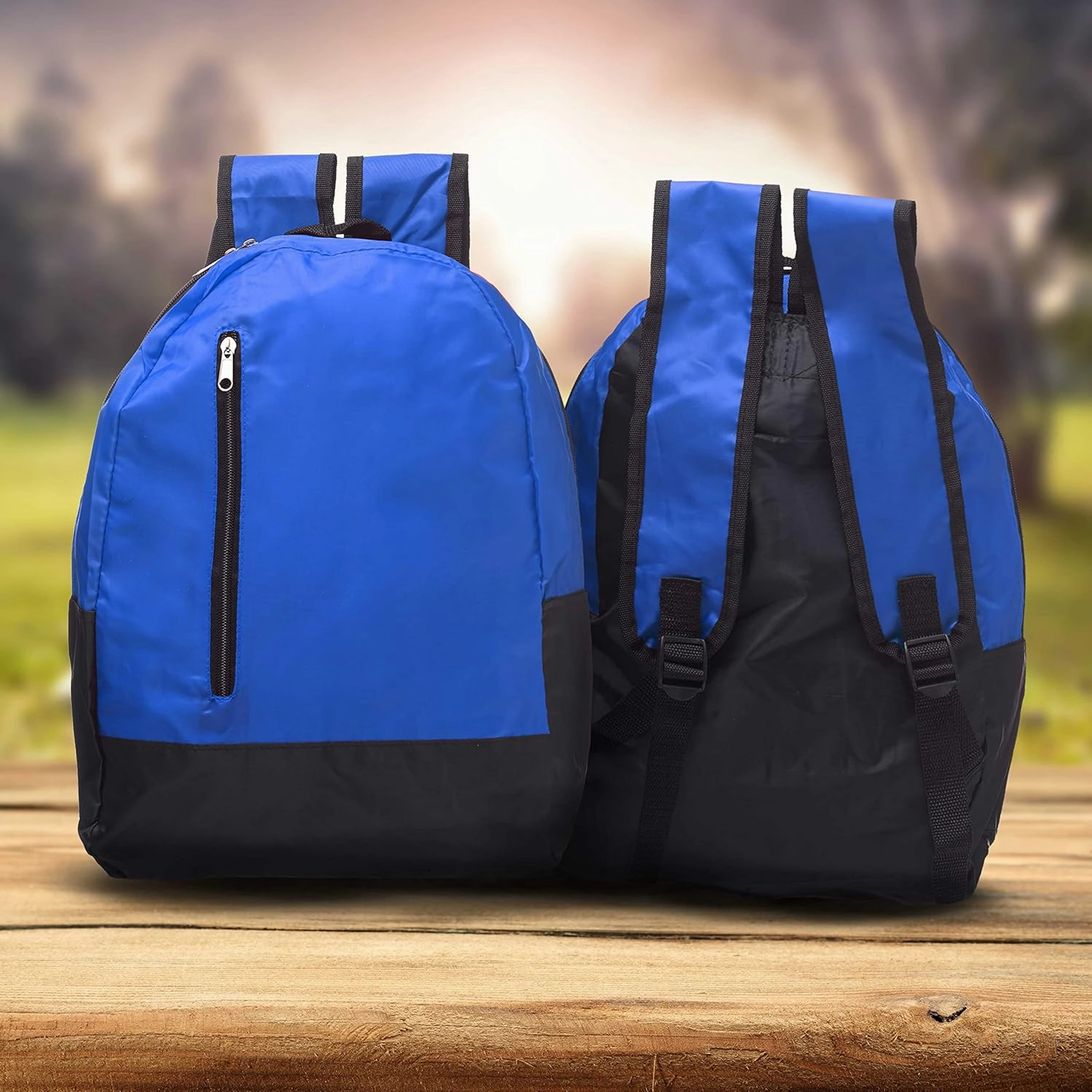 DISCOUNT PROMOS 6 Quick Zip Backpacks Set - Polyester, Unique features, Front Pocket, Vibrant - Blue