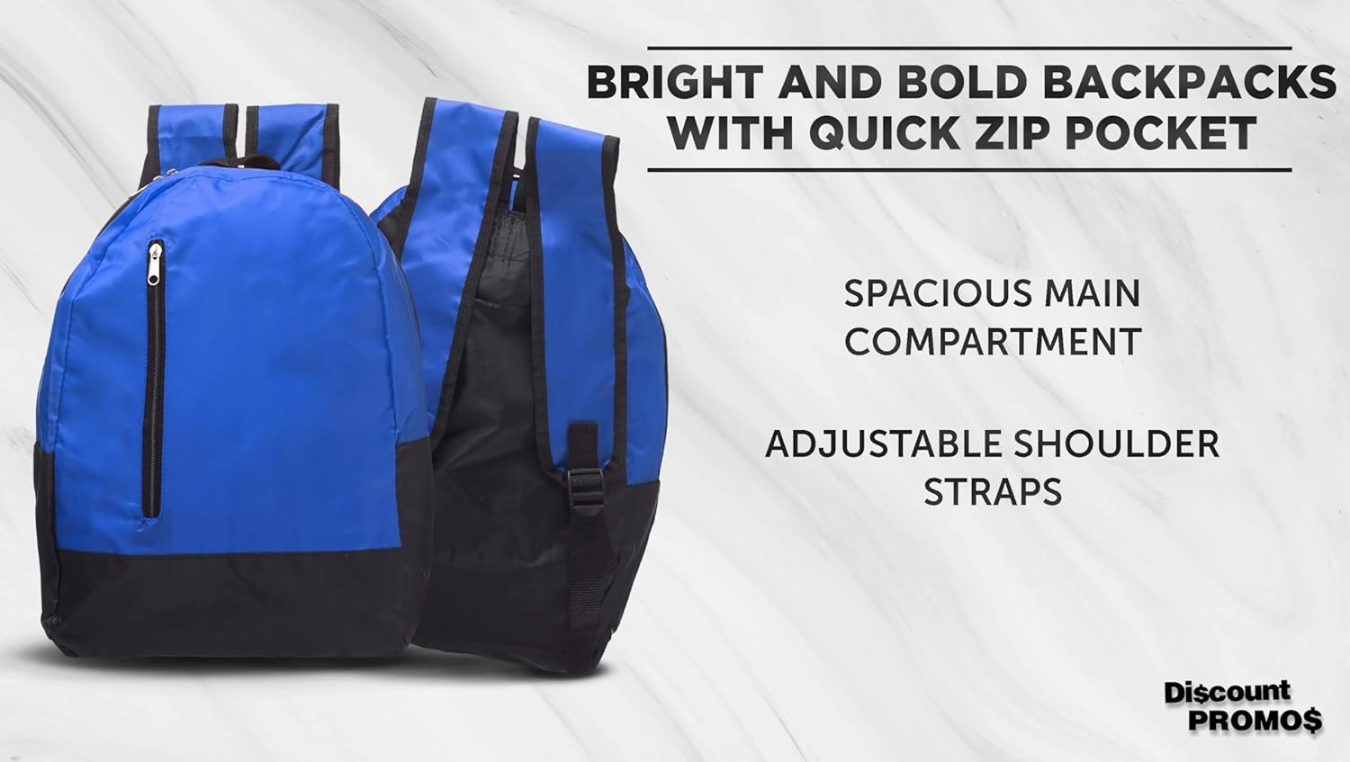 DISCOUNT PROMOS 6 Quick Zip Backpacks Set - Polyester, Unique features, Front Pocket, Vibrant - Blue