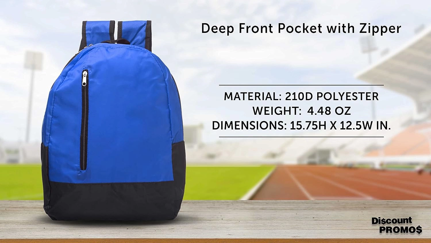 DISCOUNT PROMOS 6 Quick Zip Backpacks Set - Polyester, Unique features, Front Pocket, Vibrant - Blue
