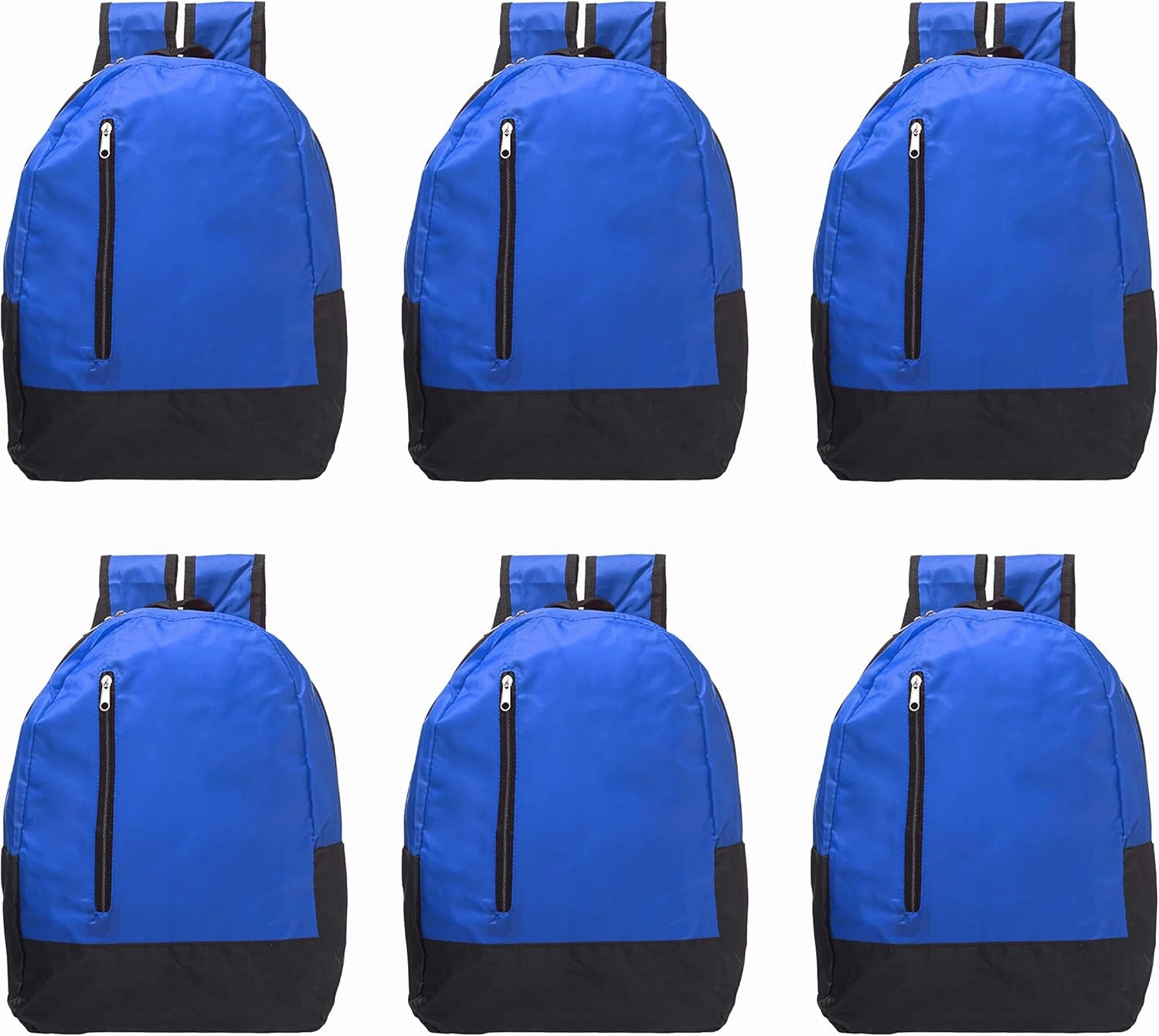 DISCOUNT PROMOS 6 Quick Zip Backpacks Set - Polyester, Unique features, Front Pocket, Vibrant - Blue
