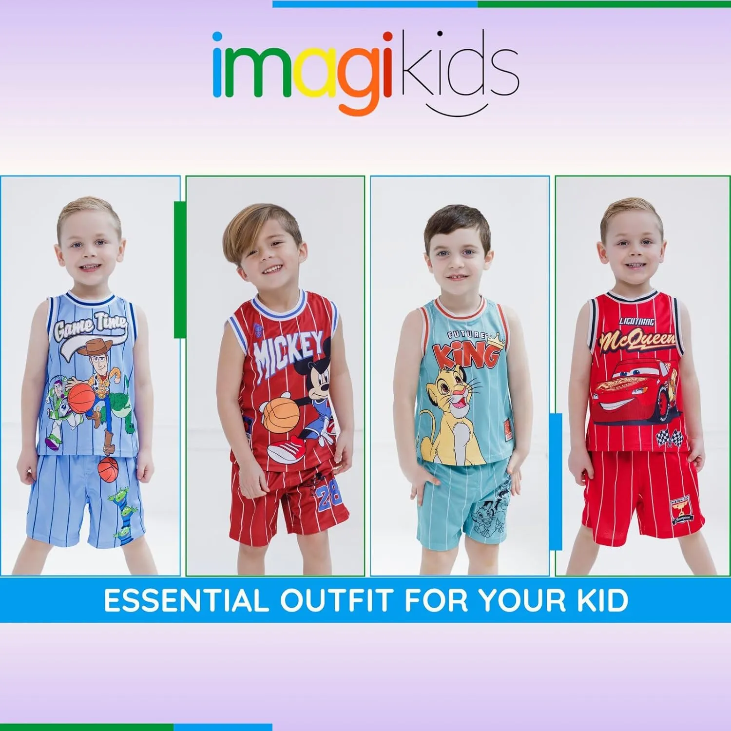 Disney Boys' Basketball Jersey & Shorts Set – Athletic Outfit for Toddlers & Big Kids (2T-10/12)