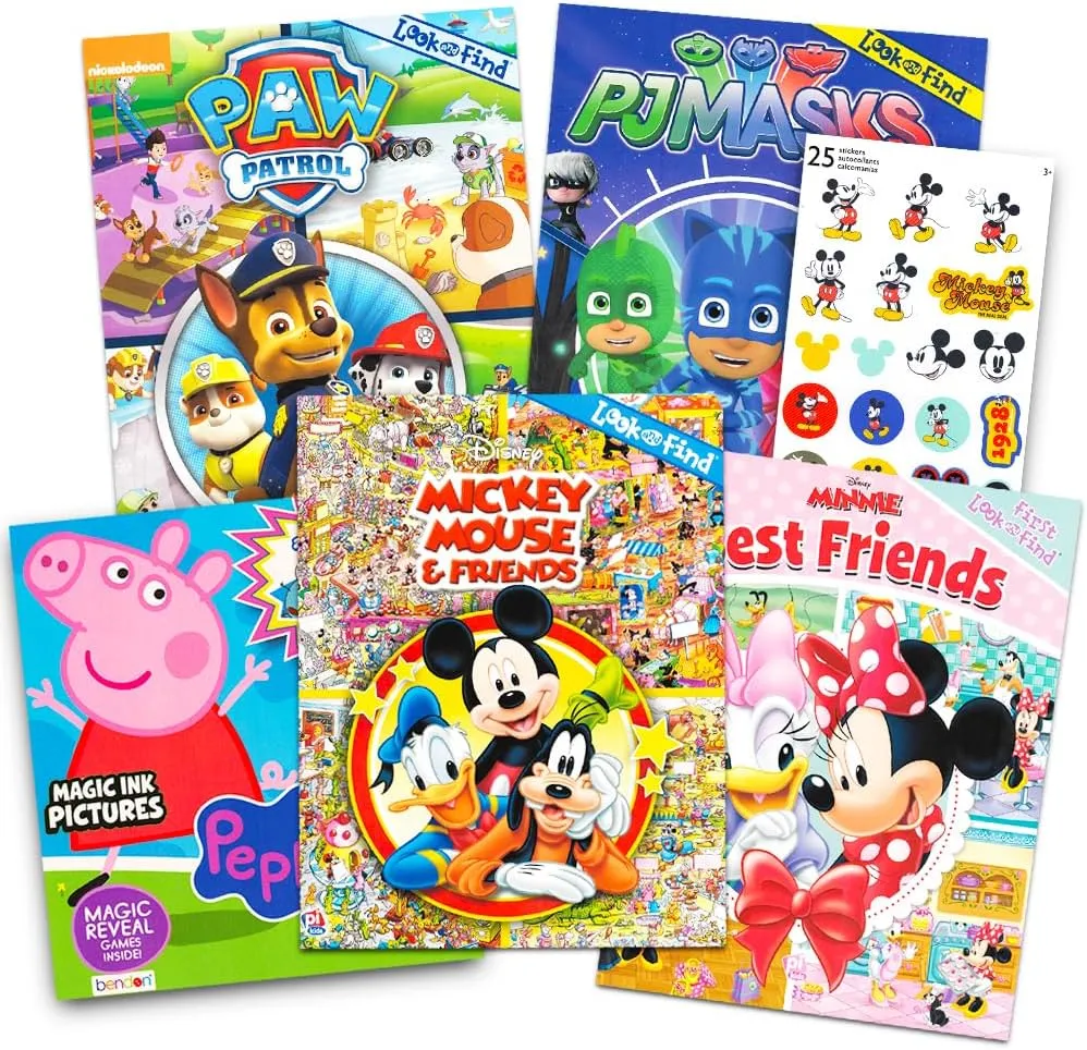 Disney Picture Search Books Set for Kids 2-4 Toddlers - 5 Find It Books Featuring Minnie Mouse, Mickey Mouse, Peppa Pig, Paw Patrol and PJ Masks.