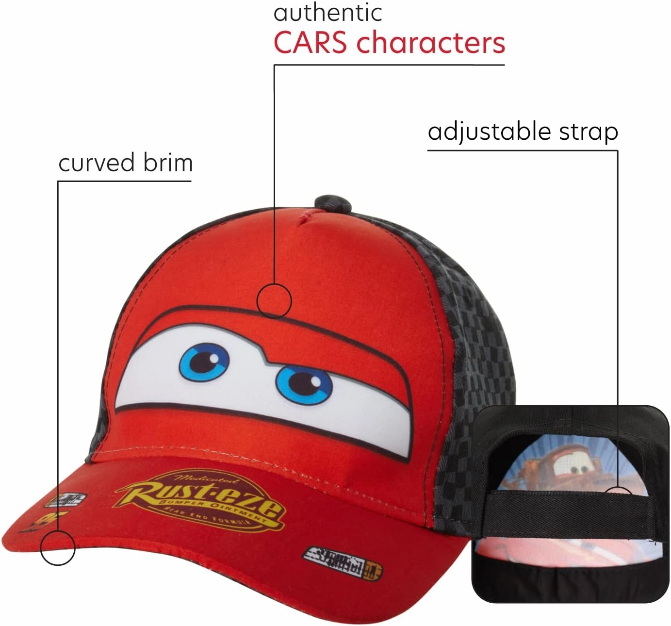 Disney Boys Baseball Hat, Lightning McQueen Adjustable Cap For Toddler 2-4 Or Kids Ages 4-7
