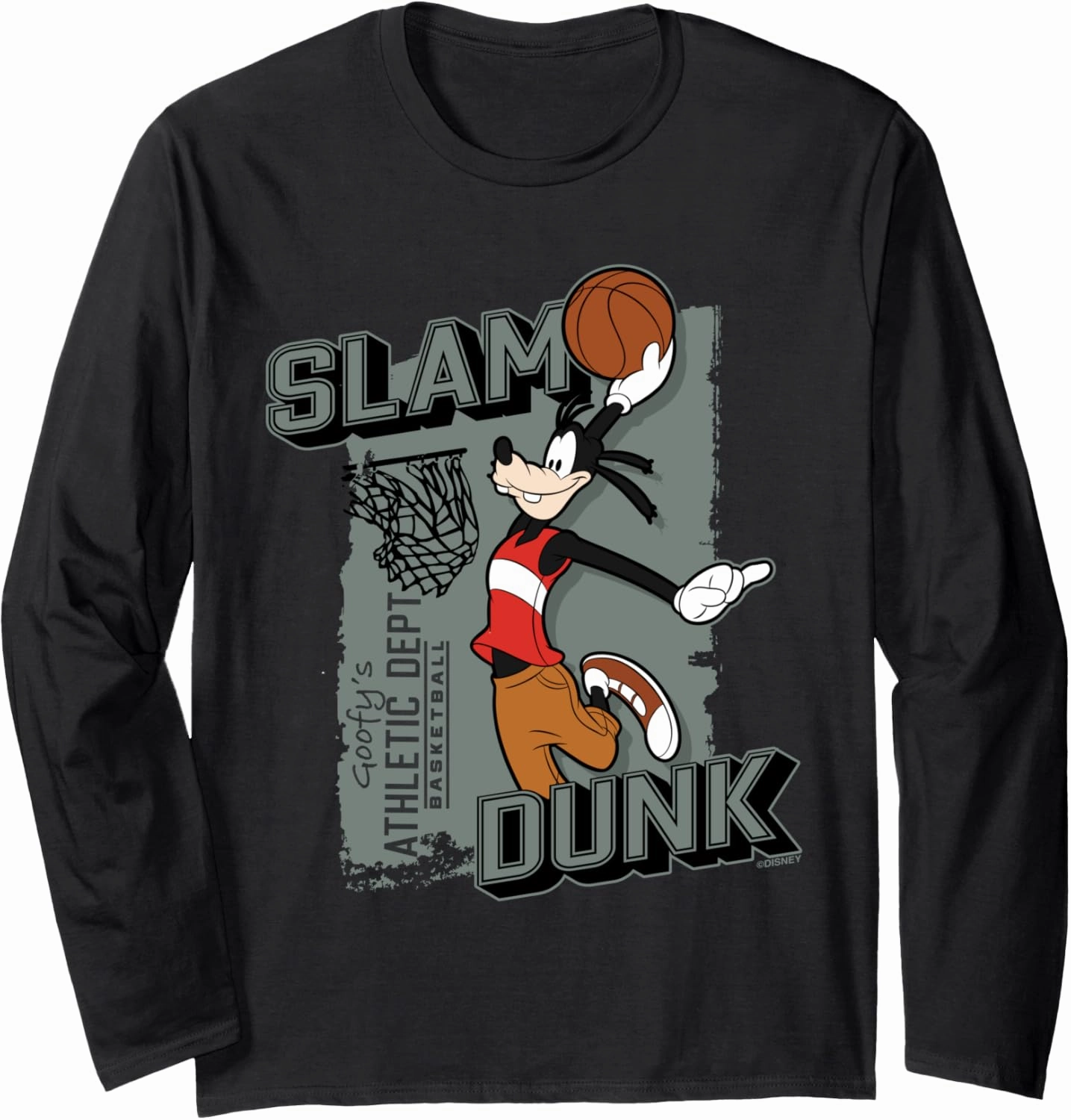 Disney Goofy Sports Basketball Slam Dunk Athletic Dept Long Sleeve T-Shirt