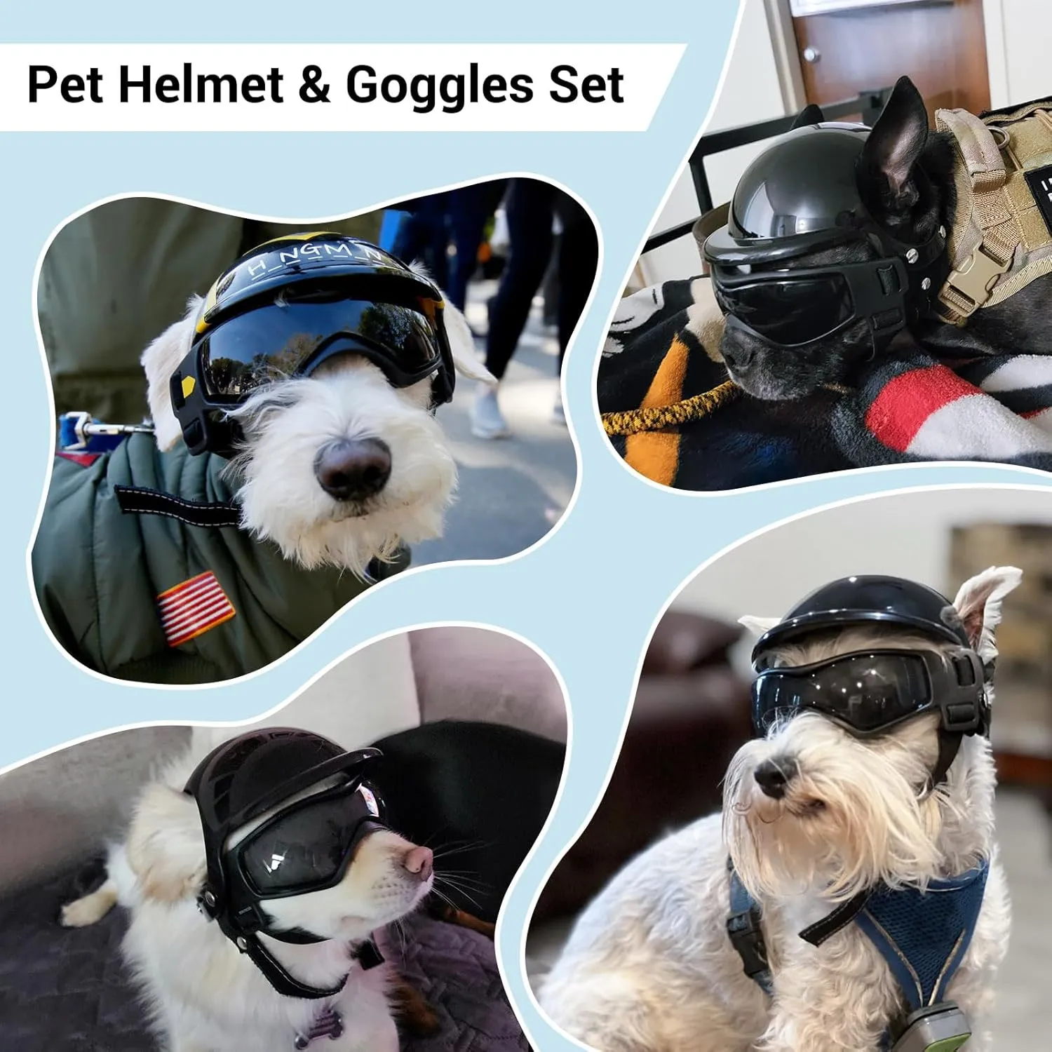 Dog Helmet and Goggles for Small Dogs - Pet Goggles Pet Motorcycle Helmet Hat with Ear Holes Adjustable Straps Safety Helmet for Puppy Riding - Black