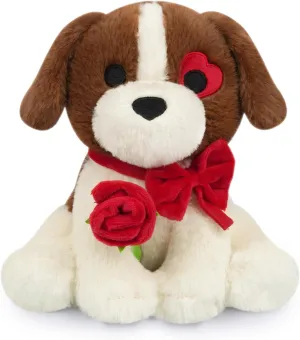 Dog Stuffed Animal, 9inch Beagle Dog Plush with Red Rose for Valentine Day, Cute Puppy Stuffed Animal Beagle Plush, Christmas Valentines Gift for Girlfriend,Lover,Kids