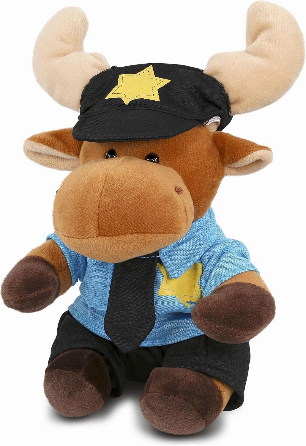 DolliBu Moose Police Officer Plush Toy - Super Soft Moose Cop Stuffed Animal Dress Up with Cute Cop Uniform & Cap Outfit - Plush Gift with Personalization - 6 Inches