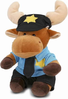 DolliBu Moose Police Officer Plush Toy - Super Soft Moose Cop Stuffed Animal Dress Up with Cute Cop Uniform & Cap Outfit - Plush Gift with Personalization - 6 Inches