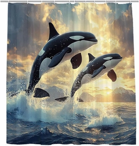 Dolphin Shower Curtain Jumping Dolphins Blue Underwater World Kids Ocean Cool Animal Sea Fish Beach Coastal Summer Waves Nautical Bathroom Decor Curtains 70x78 inch with Hook
