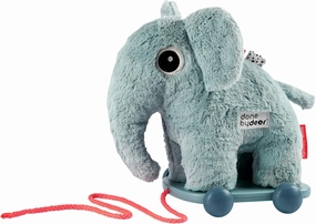 Done by Deer Pull Along Elphee Blue - Soft and Cuddly Elephant Toy with Detachable Magnetic Feet and Wagon - Perfect for Encouraging First Steps and Mobility Development
