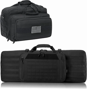 Double Rifle Bag 32" (Black)   Range Bag Medium for 2~4 Pistol (Black), Lockable Zipper, Durable Material, Compact Design