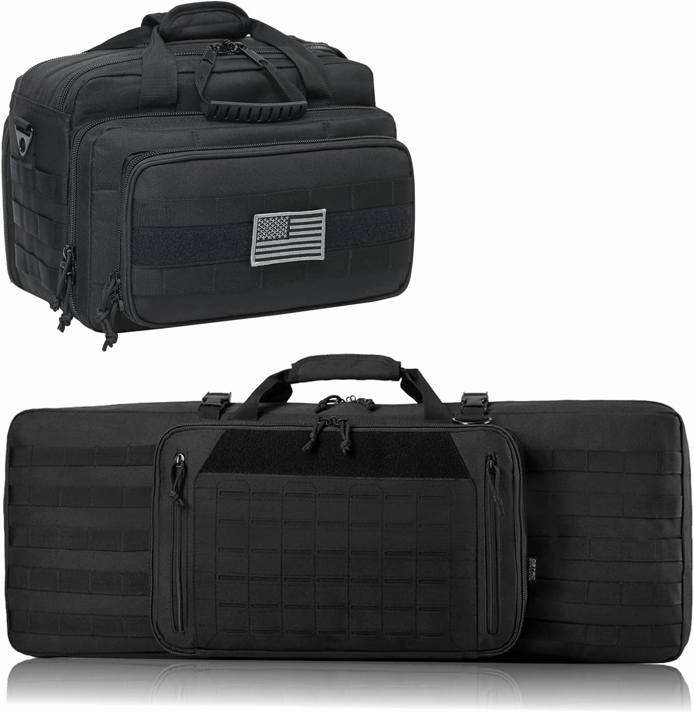 Double Rifle Bag 32" (Black)   Range Bag Medium for 2~4 Pistol (Black), Lockable Zipper, Durable Material, Compact Design