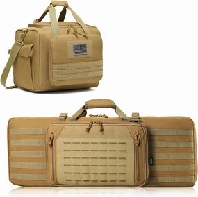 Double Rifle Bag 32" (Tan)   Range Bag Large for 4  Pistol (Tan), Lockable Zipper, Durable Material, Compact Design