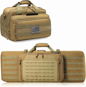 Double Rifle Bag 32" (Tan)   Range Bag Medium for 2~4 Pistol (Tan), Lockable Zipper, Durable Material, Compact Design