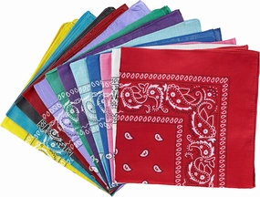 Dozen Paisley Bandanas, Multi Colored Set of Cowboy Bandanna Head Scarf, Double Sided 100% Cotton