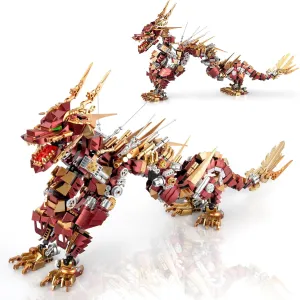 Dragon Building Blocks Sets for Adults, Red Mechanical Dragon Animal Building Model Collectible Display Toys, Cool Toys Gifts for Boys Teens Fans (1596 Pieces)