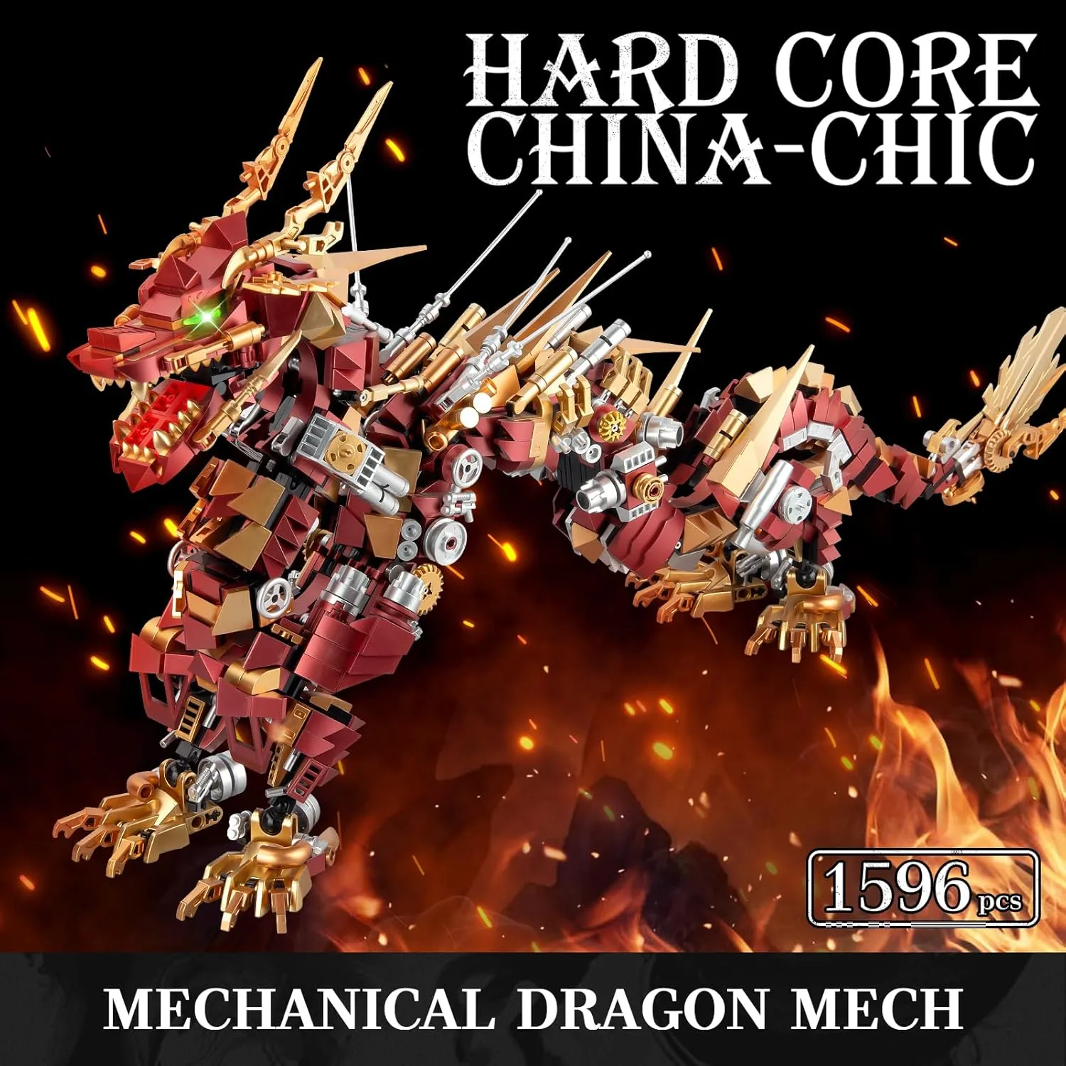 Dragon Building Blocks Sets for Adults, Red Mechanical Dragon Animal Building Model Collectible Display Toys, Cool Toys Gifts for Boys Teens Fans (1596 Pieces)