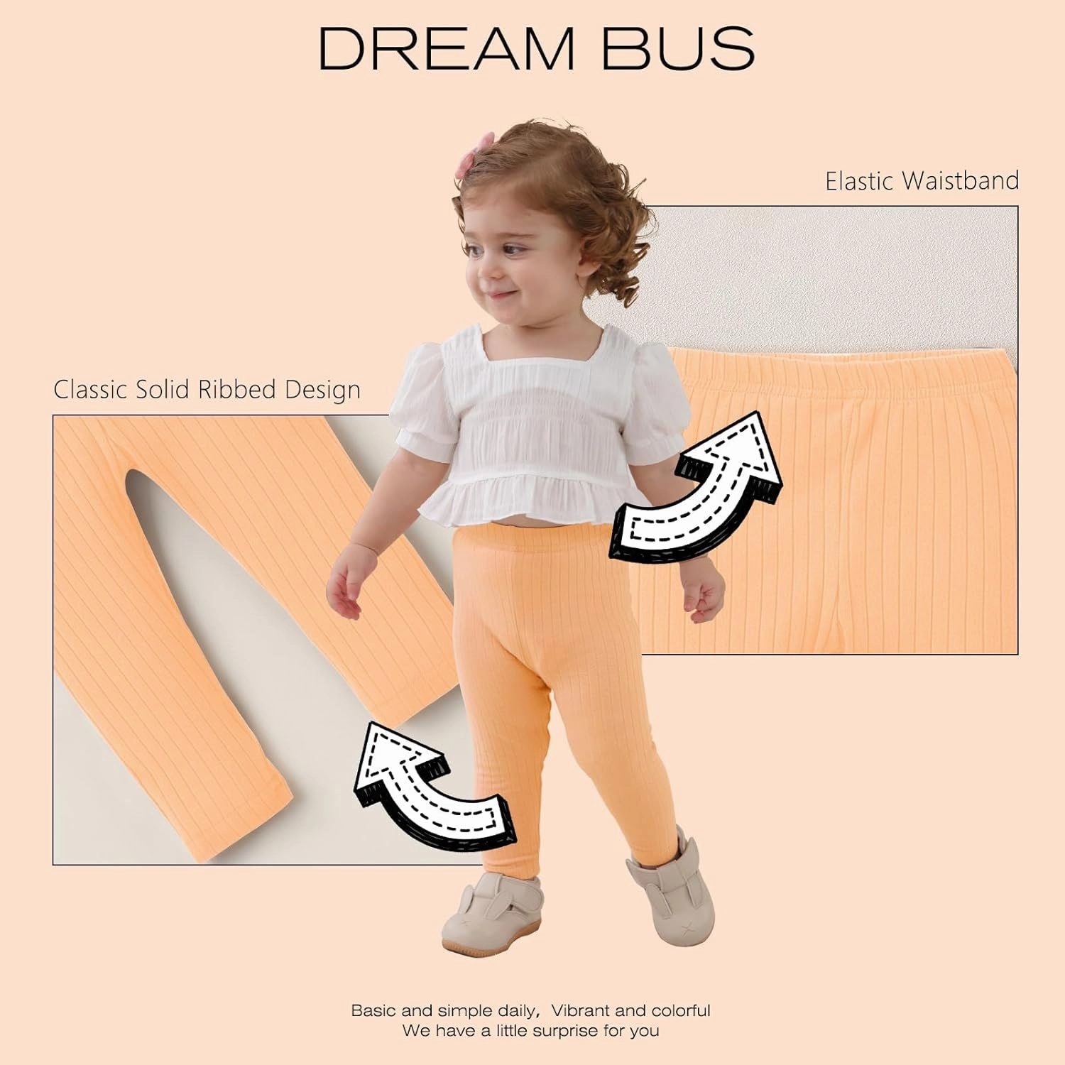 DREAM BUS 5 Pack Toddler Girl Pants Baby Girl Solid Ribbed Pants Toddler Girls Bottoms Leggings Newborn Cotton Jogger