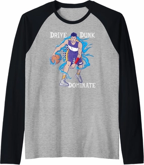 Drive Dunk Dominate Basketball Action Team Spirit Hoops Raglan Baseball Tee