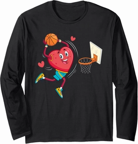Dunk Heart Basketball Player Dunking Valentines Day Sports Long Sleeve T-Shirt
