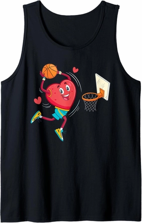 Dunk Heart Basketball Player Dunking Valentines Day Sports Tank Top