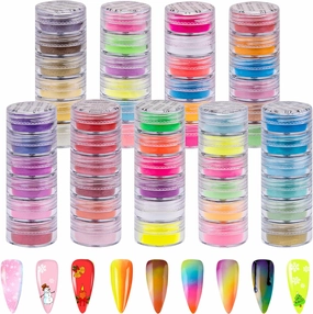 Duufin 54 Colors Nail Pigment Powder - Colorful Luminous Iridescent Nail Powder Pearlescent High-Gloss Halo Color Pigments for Nails Art, Body and Crafts