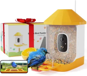 Dzees Smart Bird Feeder with Camera, 32G Card, AI Identify Birds Species, Capture Video, Instant Notifications, Live View, Solar Powered, for Family, Ideal Gifts for Bird Lovers