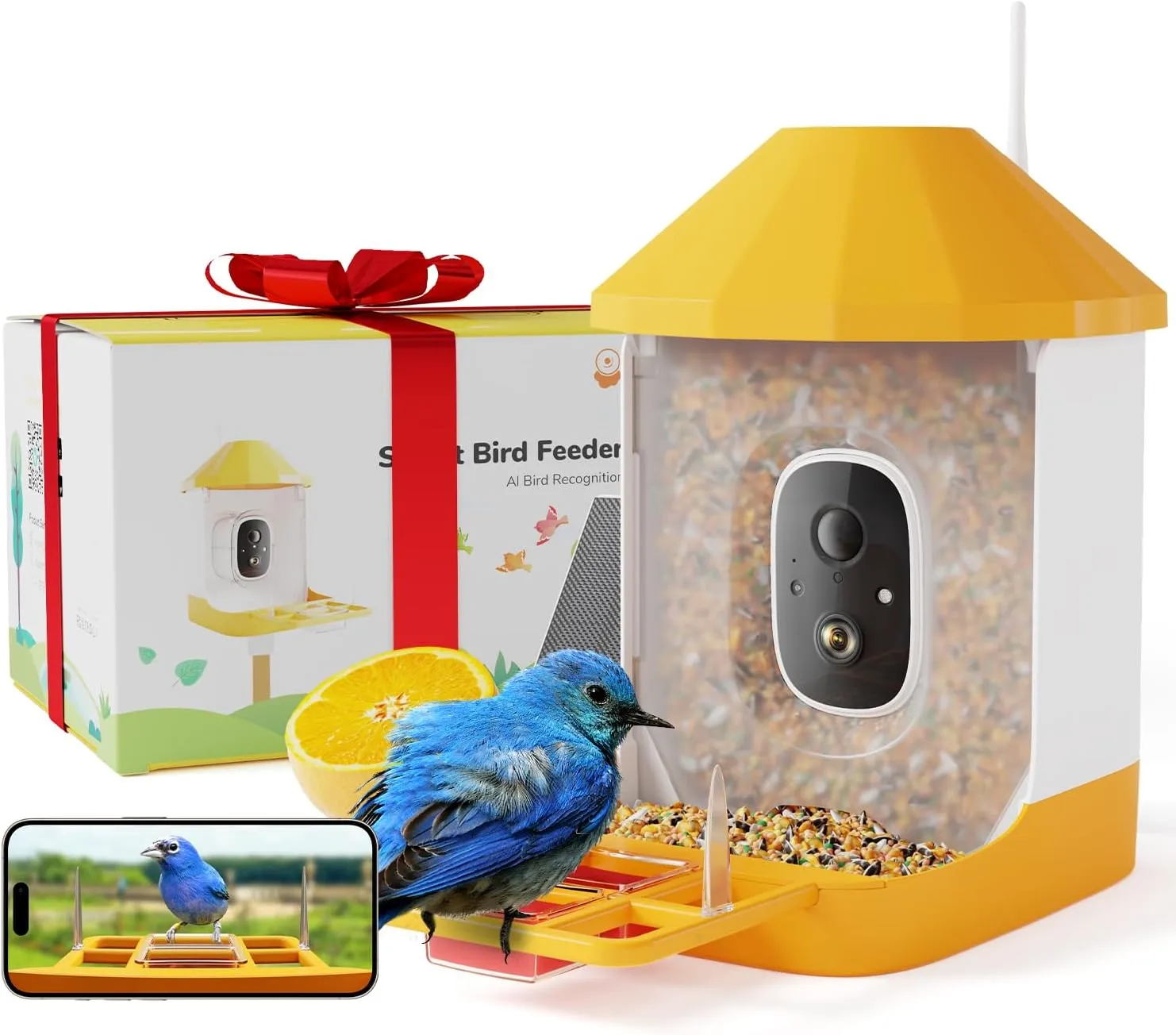 Dzees Smart Bird Feeder with Camera, 32G Card, AI Identify Birds Species, Capture Video, Instant Notifications, Live View, Solar Powered, for Family, Ideal Gifts for Bird Lovers