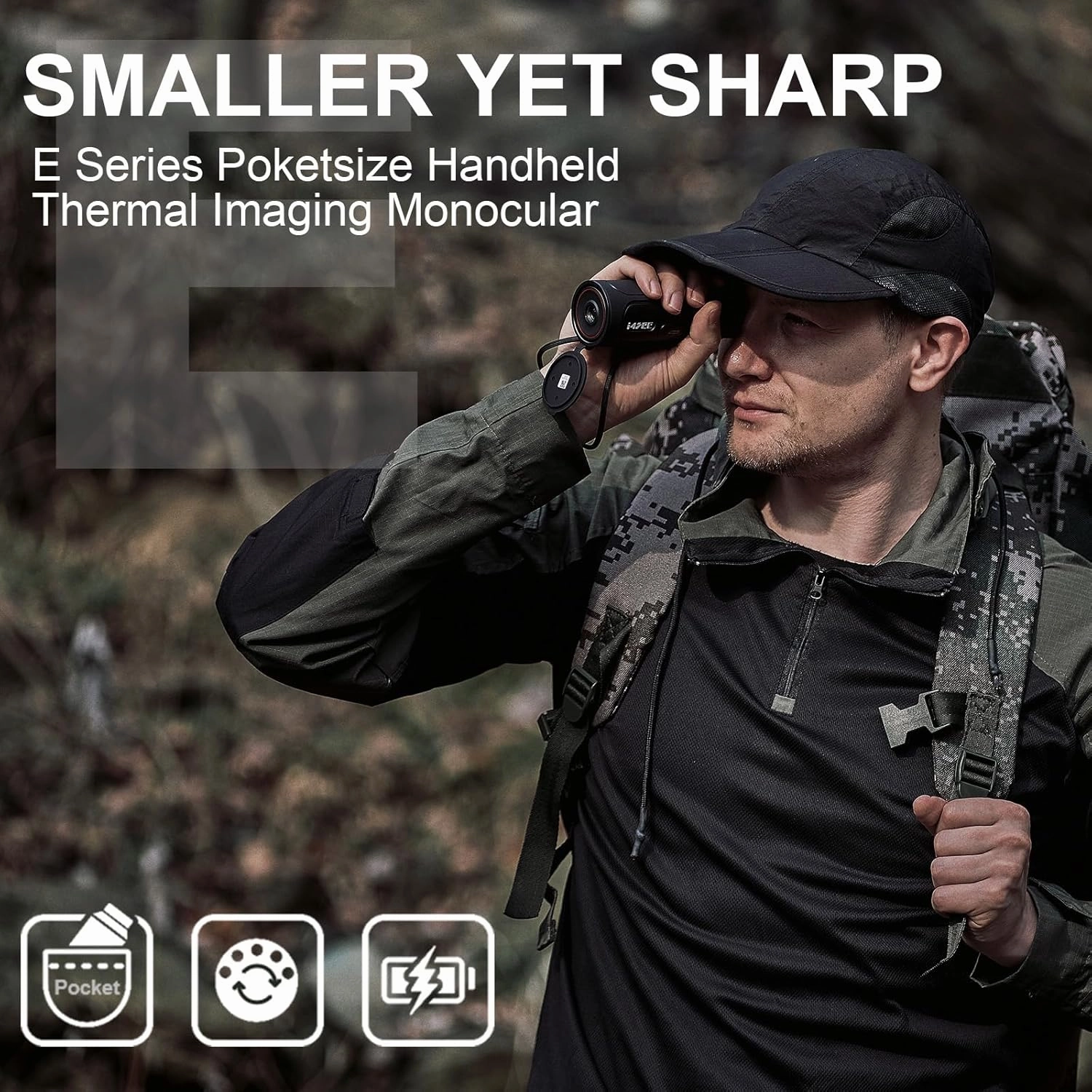 E10-256 Thermal Monocular, 10mm Focal Lens, 256×192(50Hz) 12μm Handheld Night Vision Infrared Scope with 6-Hour Battery Life, 20W Quick Charging, Thermal Imaging Monocular for Hunting, Outdoor