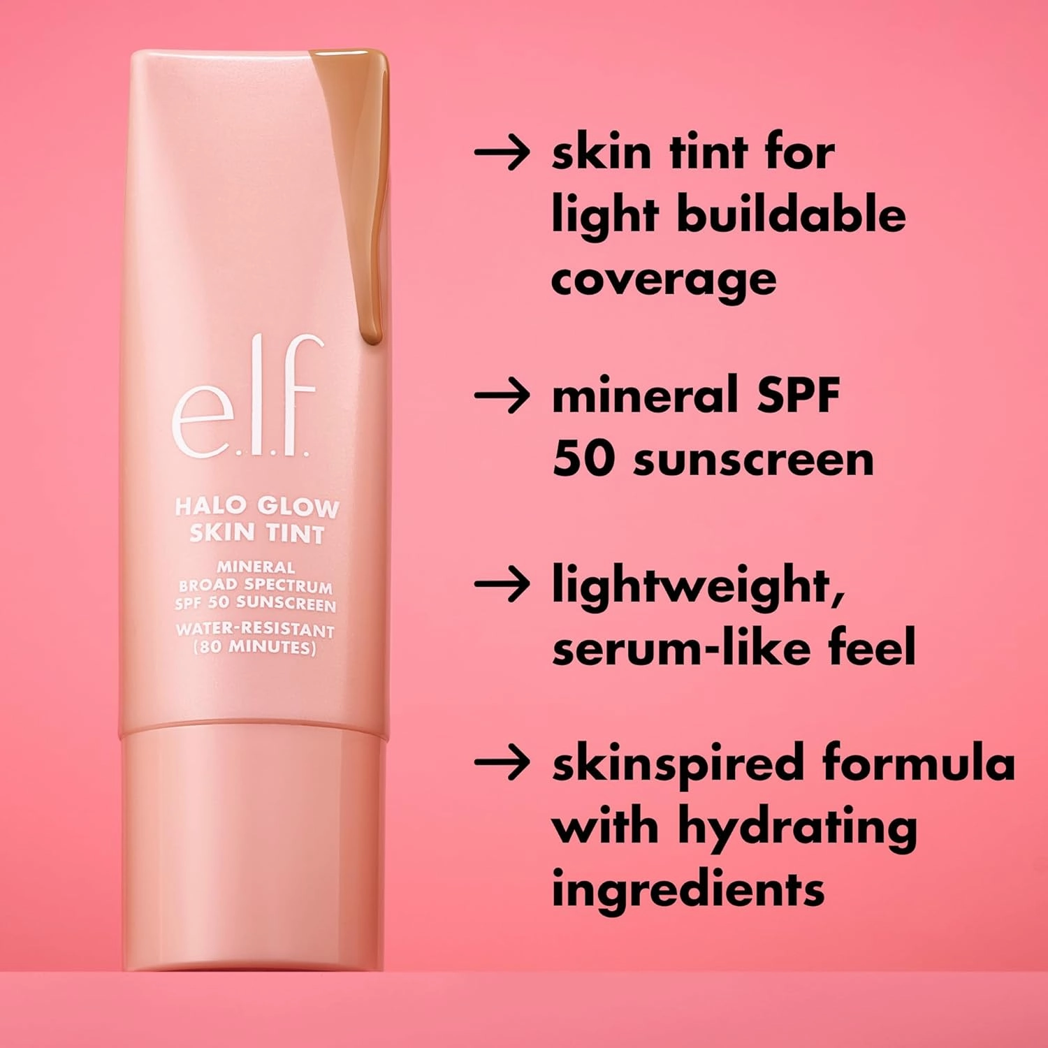 e.l.f. Halo Glow Skin Tint SPF 50, Tinted Moisturizer For Light, Buildable Coverage, Creates A Natural Glow, Vegan & Cruelty-Free, 5 Light Warm