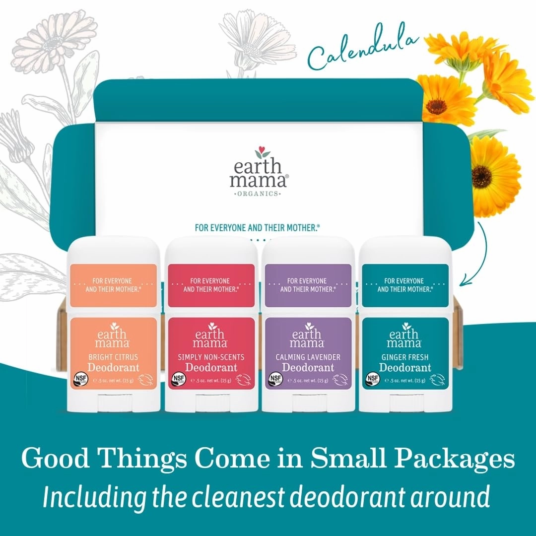Earth Mama Mini Deodorant Travel Set | Safe for Sensitive Skin, Pregnancy and Breastfeeding, Contains Organic Calendula with No Fragrance Chemicals 0.56 Ounce (Pack of 4)