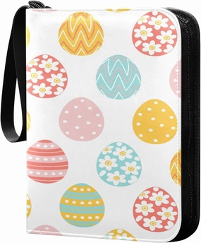 Easter Pattern with Colorful Eggs Card Binder, 4 Pockets Trading Card Binder Holder with 50 Sleeves Holder Album, Card Collection Binder Card Album Book for Football Basketball Baseball Games Sports C