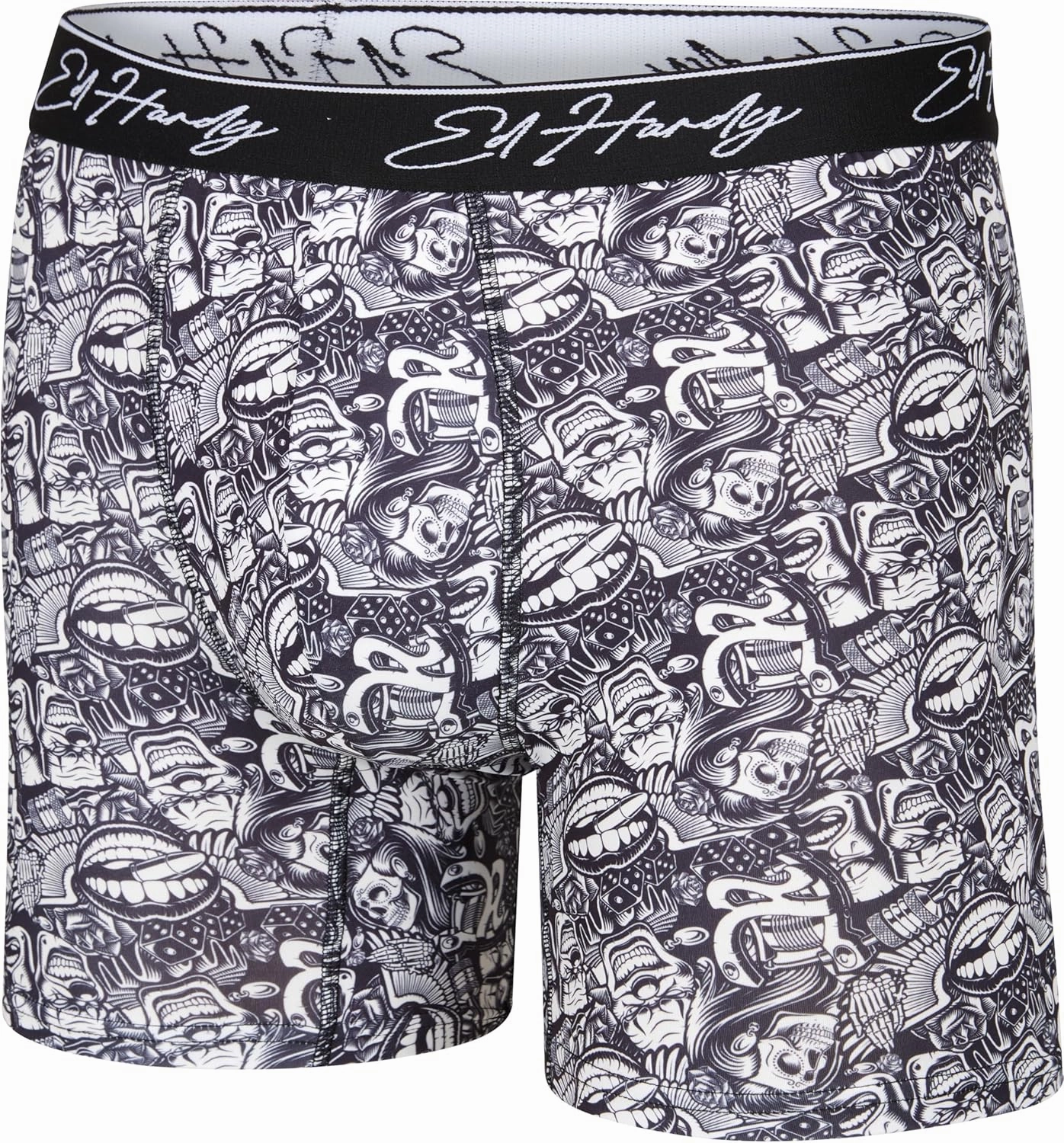 ED HARDY Men's Boxer Briefs 4 Pack, Soft Fabric Underwear, Pull-On Closure, Machine Washable Comfortable Stretch Boxers