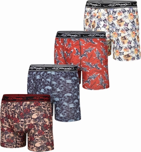 ED HARDY Men's Boxer Briefs 4 Pack, Soft Fabric Underwear, Pull-On Closure, Machine Washable Comfortable Stretch Boxers