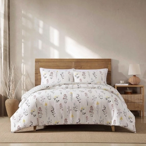 Eddie Bauer - Full/Queen Comforter Set, Super Soft Reversible Bedding with Matching Sham, Floral & Pinstripe Design (Wildflower Beige, Full/Queen)