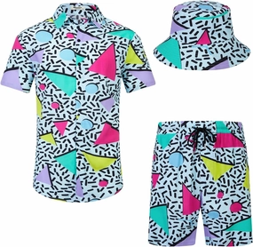 EISHOPEER Men's Flower Hawaiian Sets Casual Short Sleeve Shirt and Shorts Suits Outfits with Bucket Hats