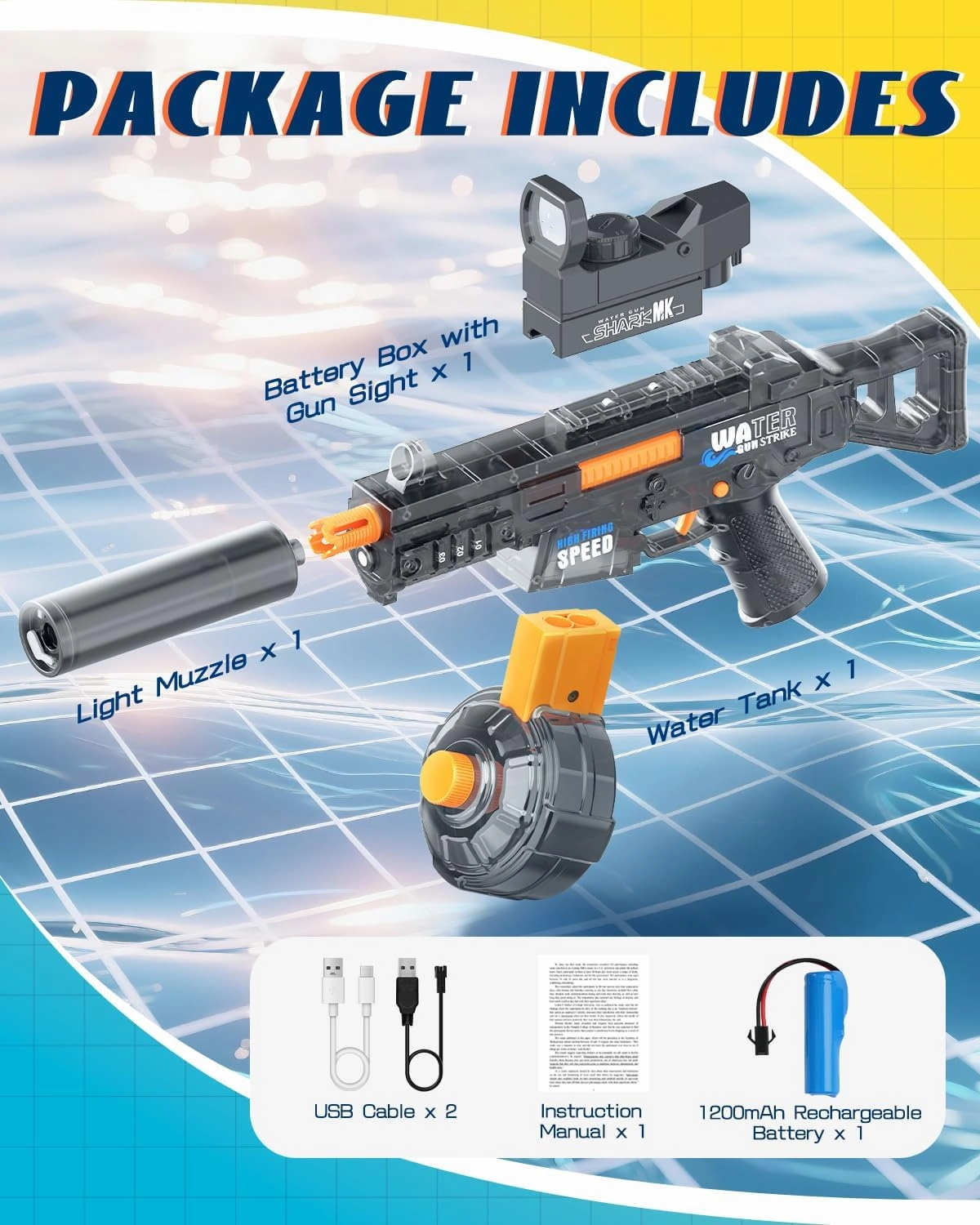 Electric Water Gun for Kids & Adults - Automatic Squirt Gun with up to 32FT Range, Built-in LED Lights & 350mL Leakproof Tank, Rechargeable Summer Pool Beach Outdoor Water Toys for Ages 3 