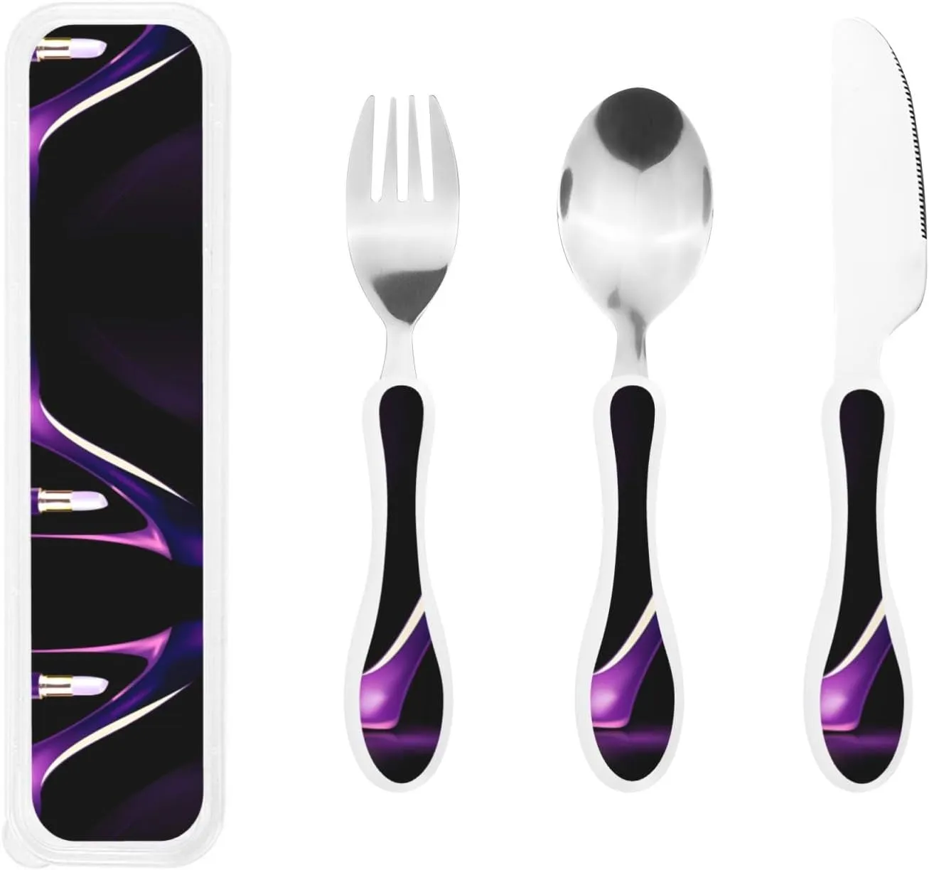 Elegant Purple High Heels Print Knife, Fork and Spoon Set - Stainless Steel Flatware Set, Safe Silverware with Silicone Handle