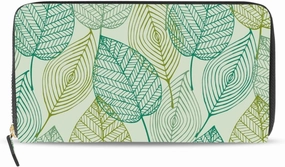 Elegant Texture with Leaves Seamless Spring Pattern Leather Long Wallet Organizer with Zipper Purse Clutch Bag for Women Men Key Card Coin Passport Checkbook 8 x 4 inch