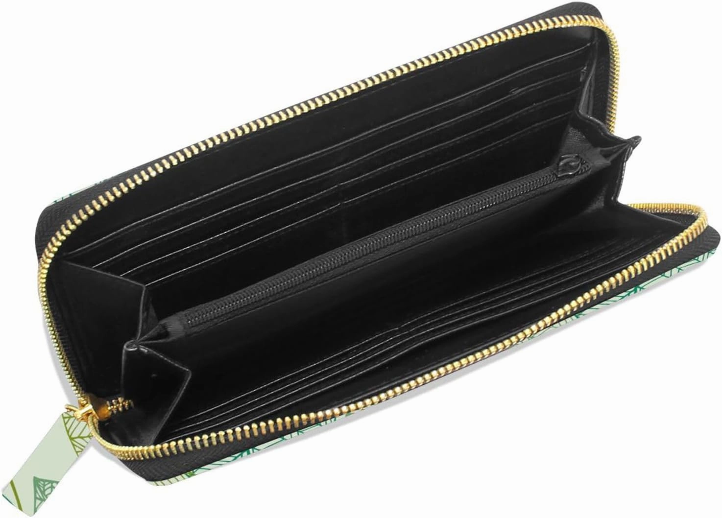 Elegant Texture with Leaves Seamless Spring Pattern Leather Long Wallet Organizer with Zipper Purse Clutch Bag for Women Men Key Card Coin Passport Checkbook 8 x 4 inch
