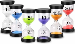 EMDMAK Sand Timer Colorful Hourglass Sandglass Timer 1 min/3 mins/5 mins/10 mins/15 mins/30 mins Sand Clock Timer for Games Classroom Home Office(Pack of 6)