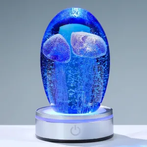 Enjinkail Hand Blown Glass Jellyfish Lamp - Ocean Themed Crystal Ball Desk Decor with LED Light, Aquarium & Beach Room Decoration, Collectible Figurine Paperweight Gift for Women (Blue)
