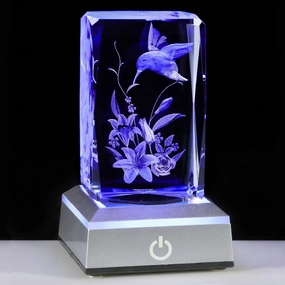 Enjinkail 3D Hummingbird for Mom Women Glass Figurines Crystal Humming Bird Lily Flower Statue Home Decor with Light Base, Present for Nature Lovers on Birthday Christmas