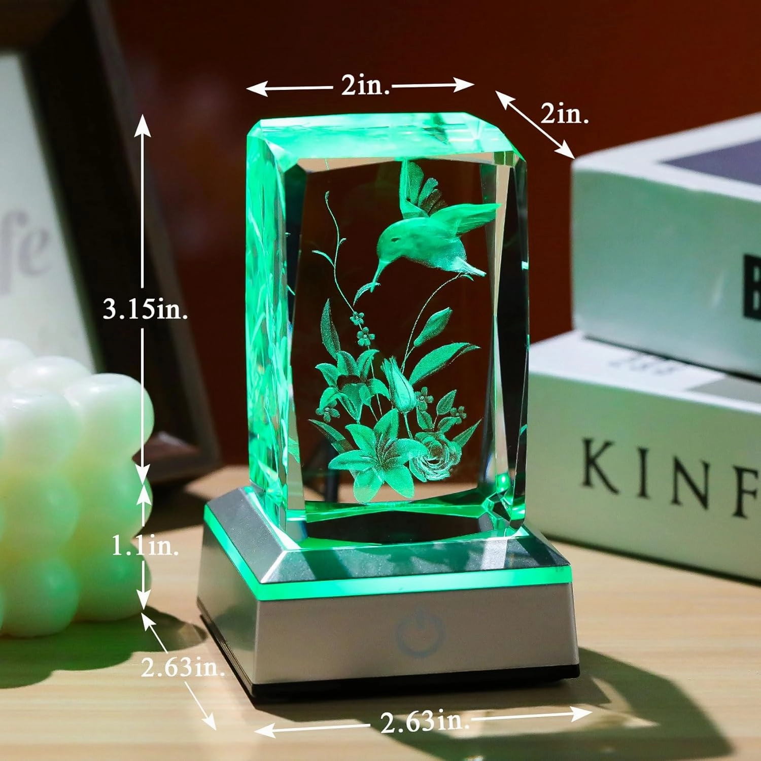 Enjinkail 3D Hummingbird for Mom Women Glass Figurines Crystal Humming Bird Lily Flower Statue Home Decor with Light Base, Present for Nature Lovers on Birthday Christmas