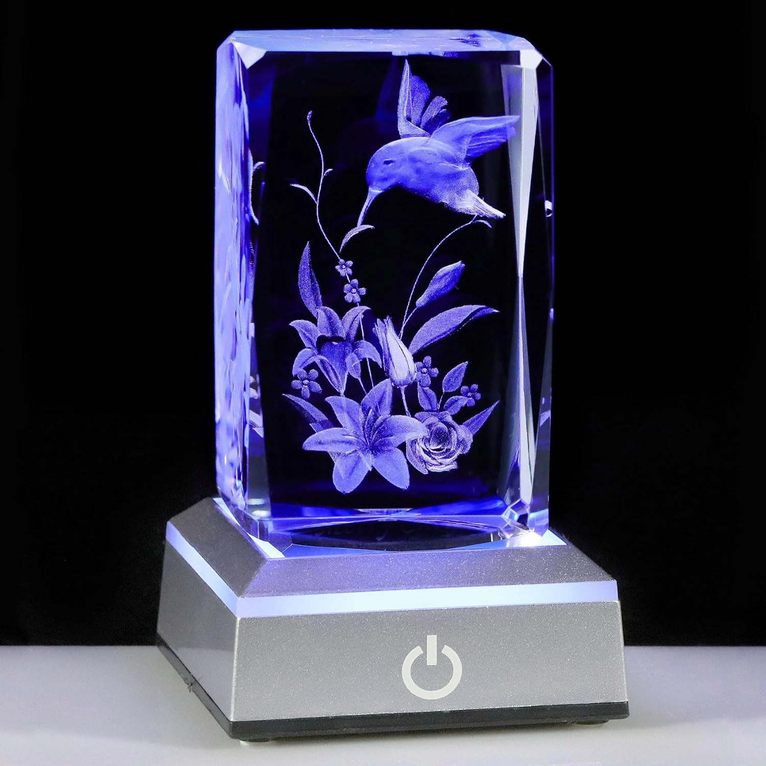 Enjinkail 3D Hummingbird for Mom Women Glass Figurines Crystal Humming Bird Lily Flower Statue Home Decor with Light Base, Present for Nature Lovers on Birthday Christmas