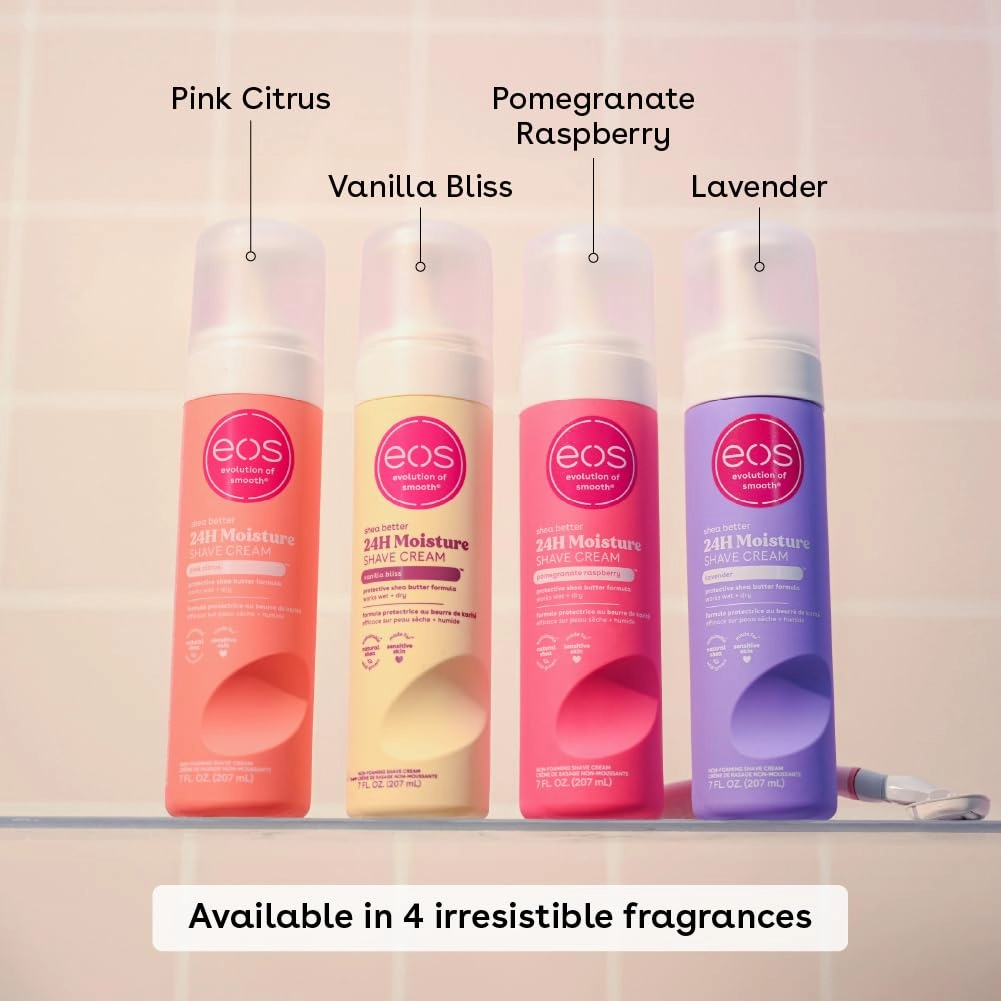 eos Shea Better Shaving Cream for Women Variety Pack - Pomegranate Raspberry   Pink Citrus, Shave Cream, Skin Care and Lotion with Shea Butter and Aloe, 24 Hour Hydration, 7 Fl Oz, Pack of 2